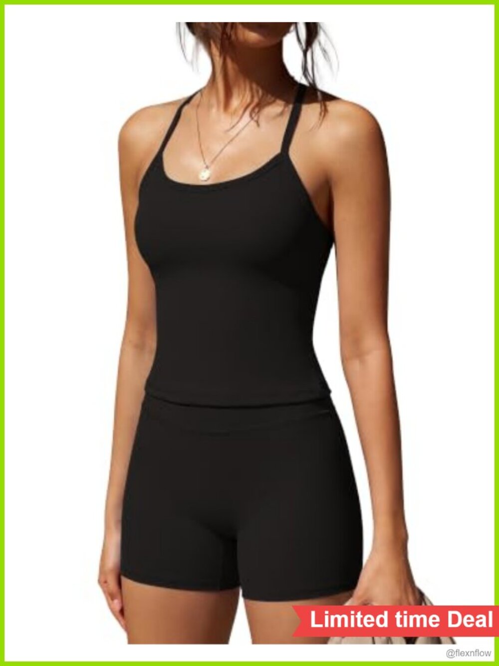 Women's 2 Piece Workout Set High Waisted Biker Shorts Halter Tank Top